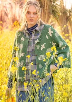 Strickjacke „Flyttfågel“ aus Recycling-Wollmischung/Recycling-Baumwolle